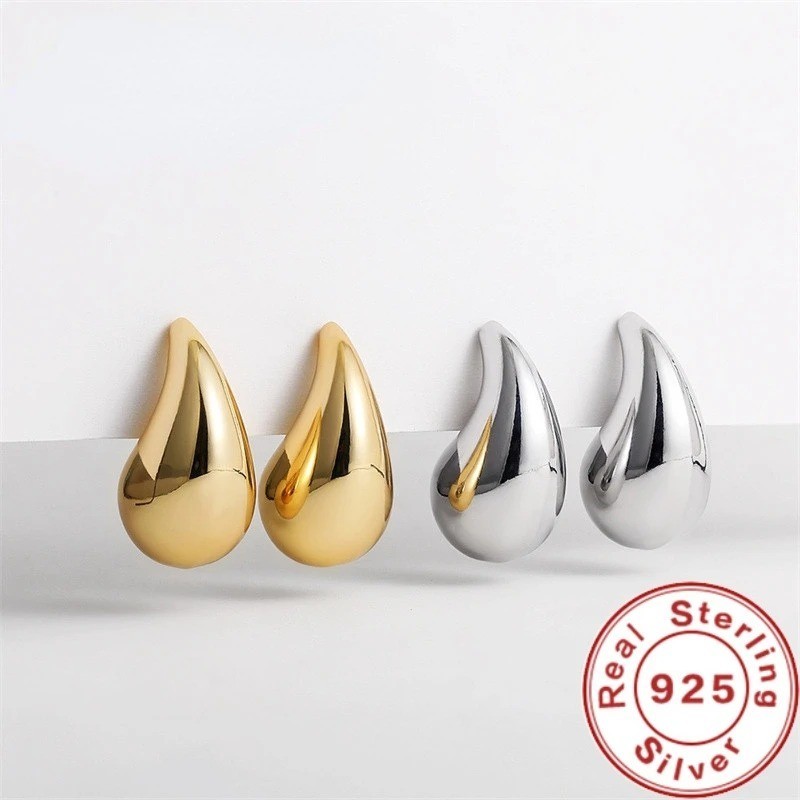 925 Sterling Silver 18K Gold Plated Chunky Dome Water Drop Earring for Women Vin