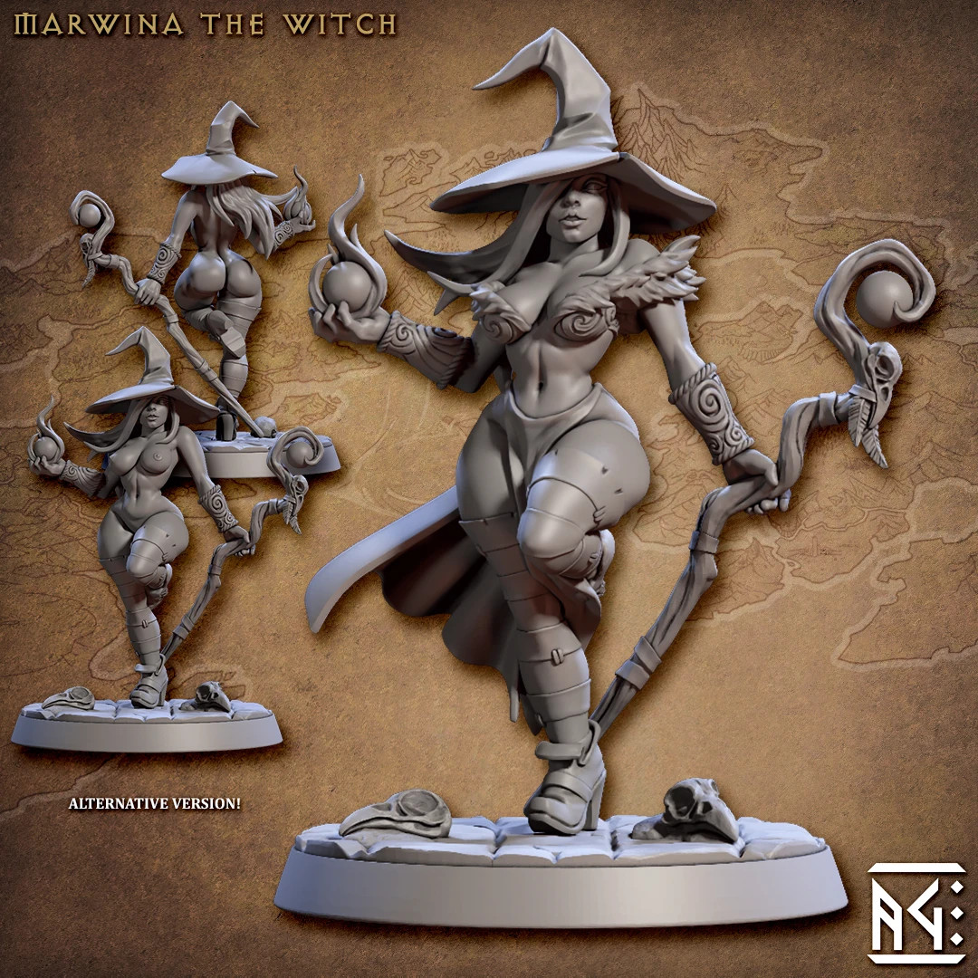 Marwina the Witch - Pinup - Artisan Guild DnD Resin Miniature 30mm/75mm RPG