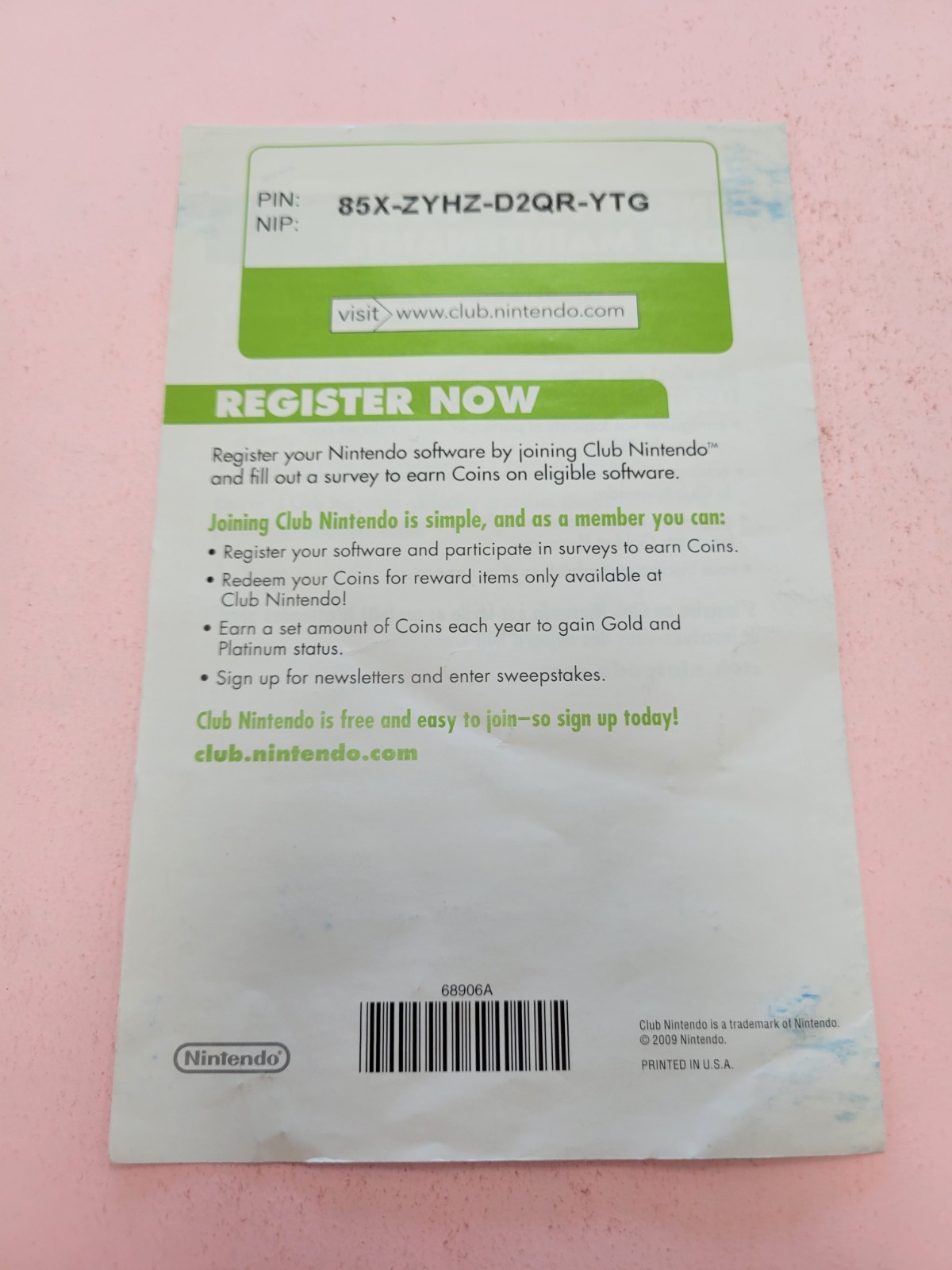 Nintendo Club Wii INSERT ONLY Authentic