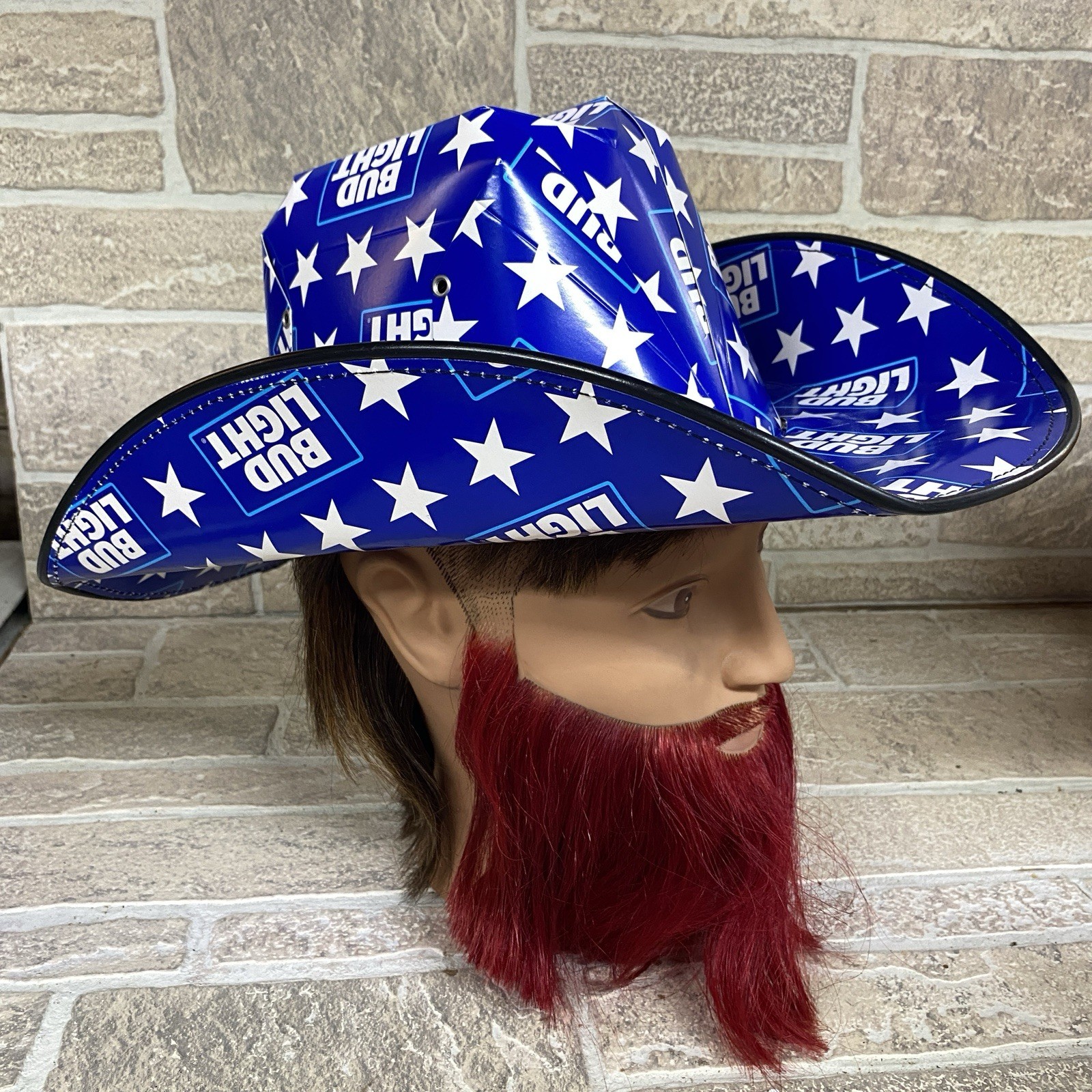 Bud Light Beer Cowboy Hat Mens Blue Stars Western Rodeo Party Budweiser