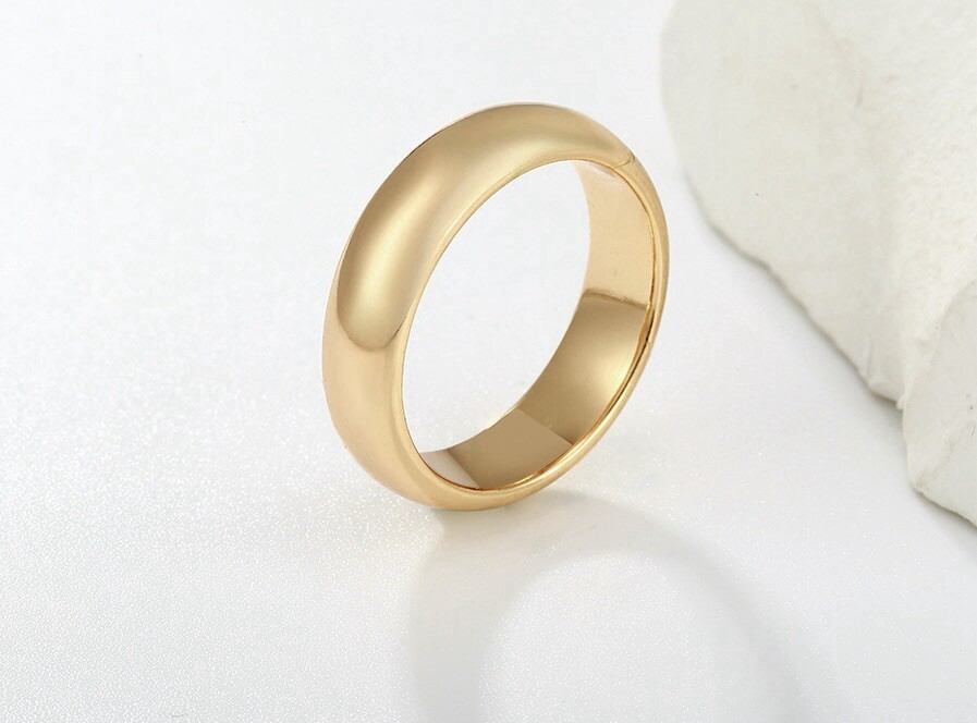Men’s Women’s Uk Size = T Wedding Band Unisex Ring 5mm 18ct 18k Gold Plated Ring