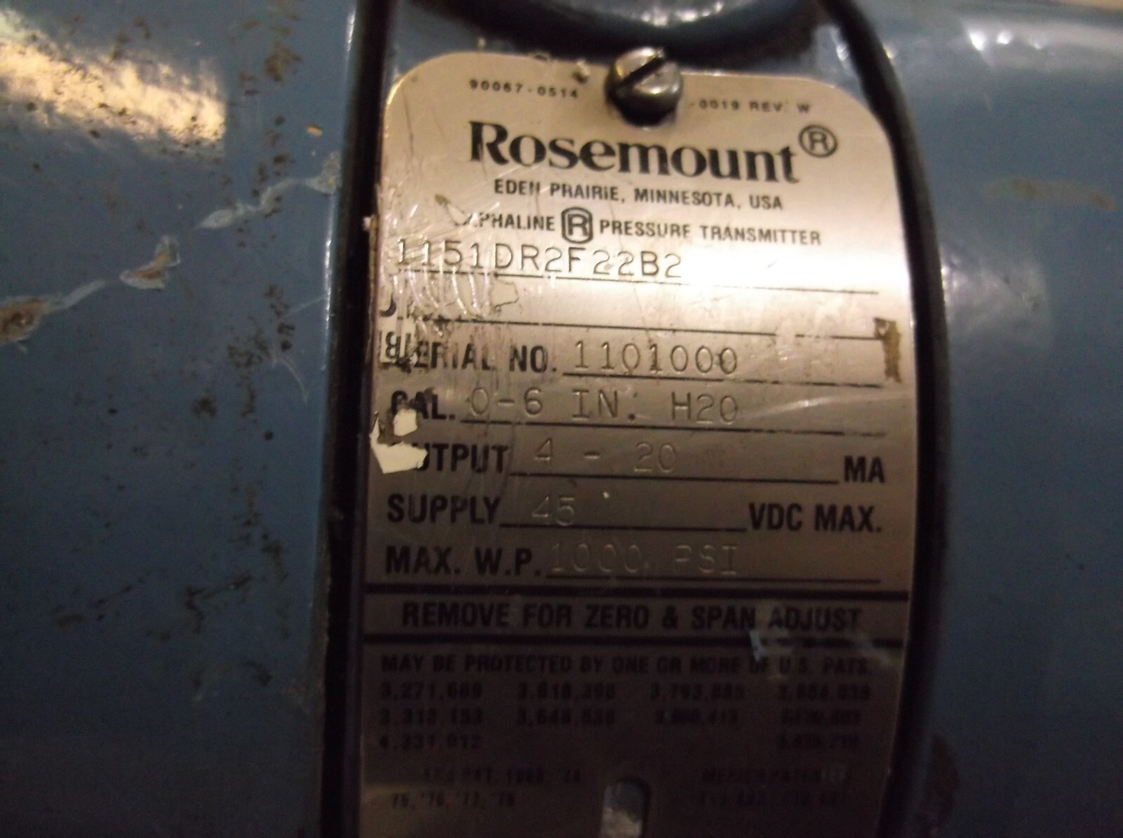 ROSEMOUNT 1151DR2F22B2 PRESSURE TRANSMITTER 1000 PSI MAX WP (711)