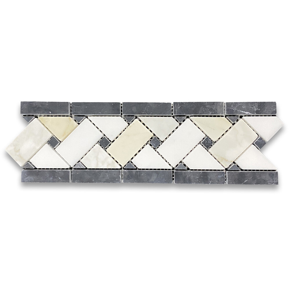 G651BXH Calacatta Gold Calcutta Marble 4x12 Basketweave Mosaic Border Honed