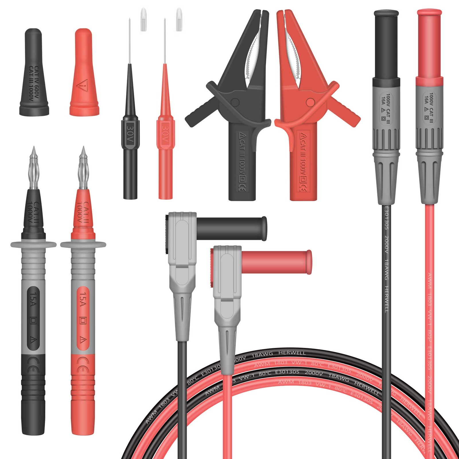 Test Leads Set HANDSKIT Double Insulated Electrical Multimeter Lead Red