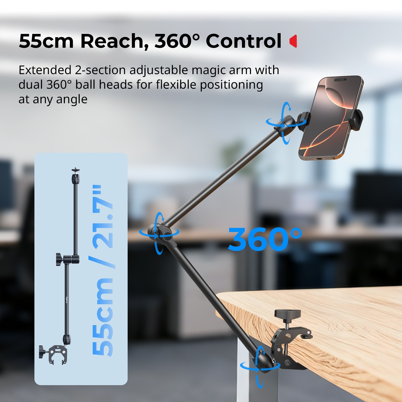 SmallRig Desktop Magic Arm Support with Crab-Shaped Clamp Kit for Smartphone