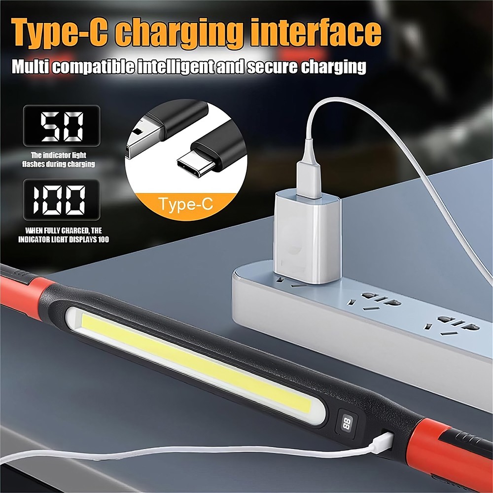 Under Hood Work Light Bar 3000LM LED Magnetic Light Bar with Hooks Rechargeable
