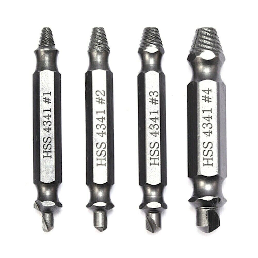 4 PCs Screw Extractor Set Easy Out Drill Bits Guide Broken Screws Bolt Remover