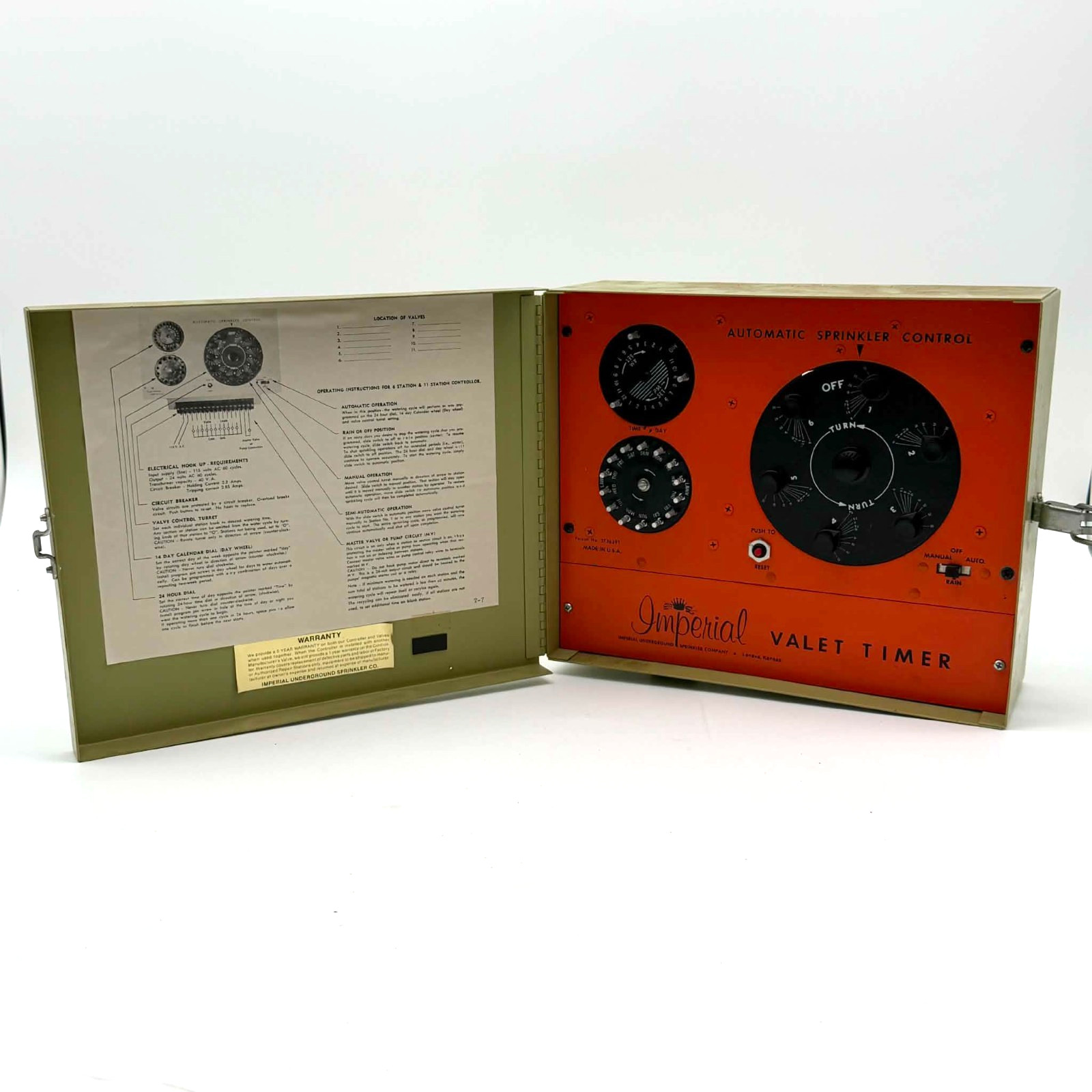 Imperial Valet Automatic Sprinkler Control 6 Zone, Vintage Timer 3736391