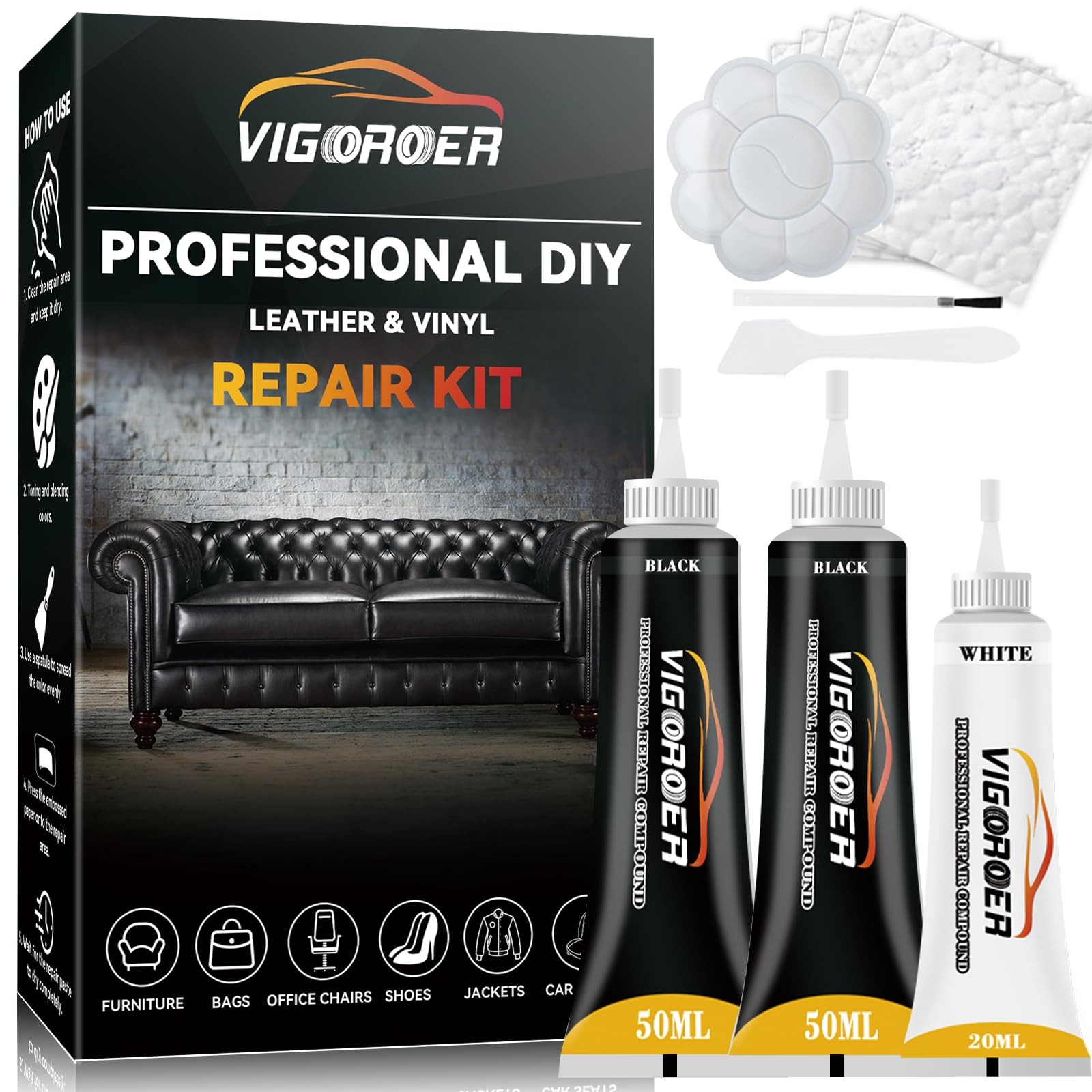 Black Leather Repair Kit for Furniture, Cars, Sofa, Purse, Jacket, Car Interior