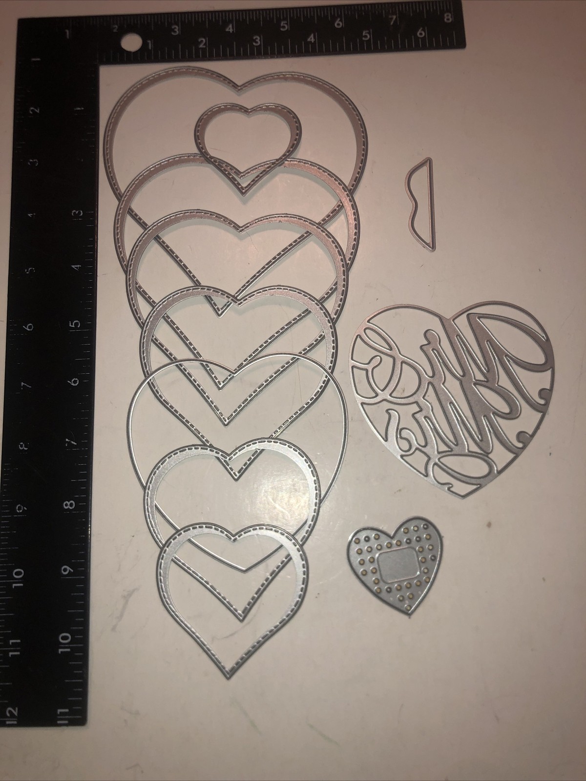 11 The Stamps Metal DOTTED HEARTS Die Set Many sizes Words Bow Love Valentines T