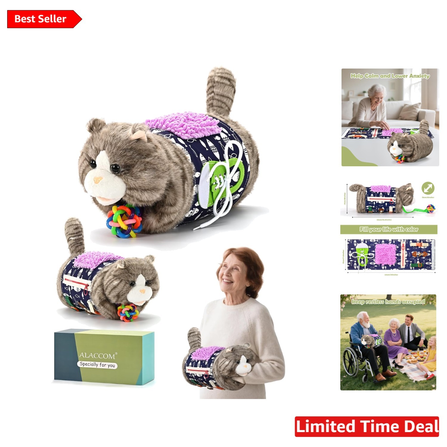 Cozy Textured Fidget Muff Blanket for Seniors with Dementia - Small Cat Theme