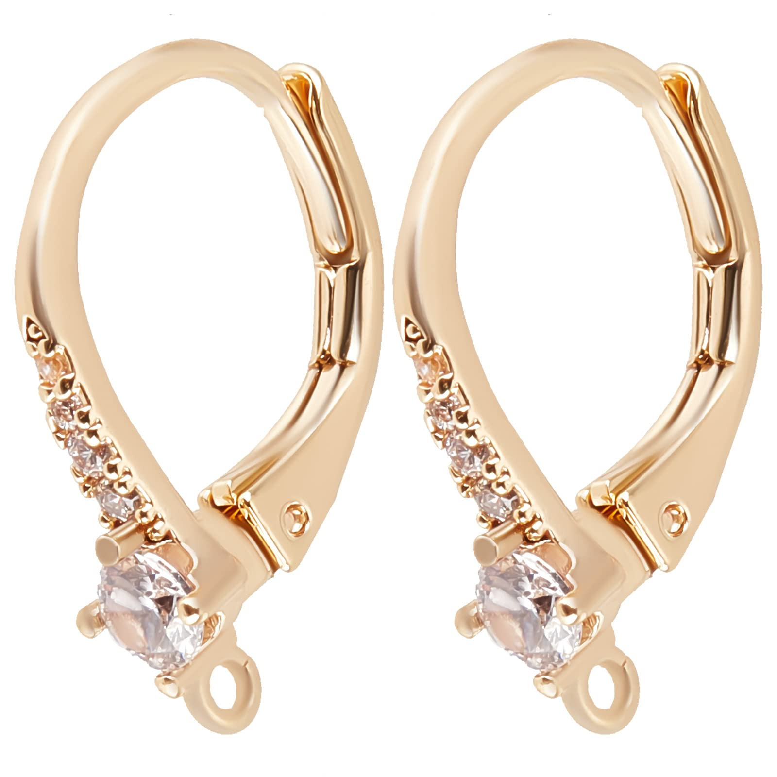1 Box 10Pcs Cubic Zirconia Leverback Hooks 18K Gold Plated Brass Rhinestone E...