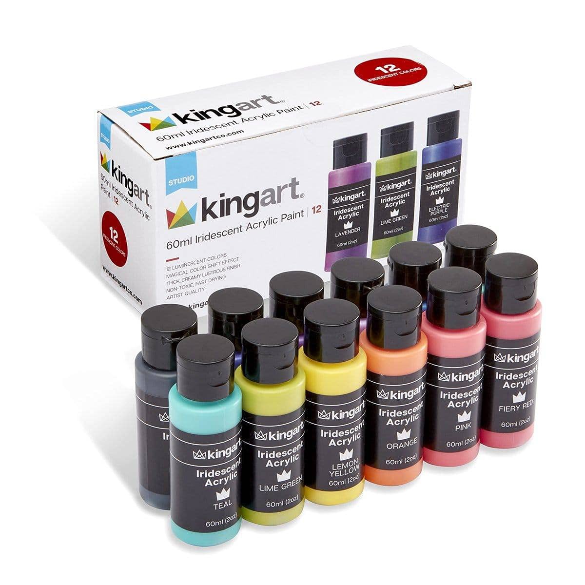 KINGART Studio Acrylic Craft Paint, 60ml 12 Count (Pack of 1), Iridescent