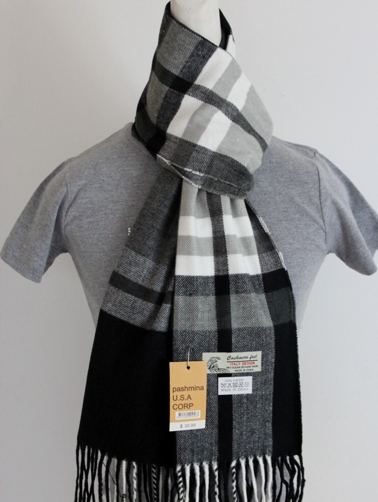 NEW Pashmina USA Corp Unisex Scarf Plaid Check Black White Winter Soft Trendy