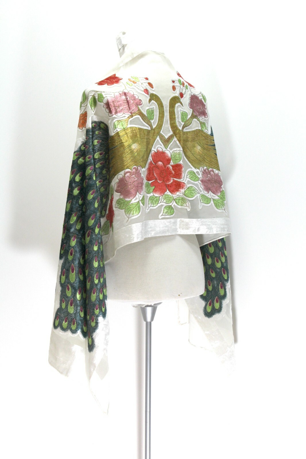 Elegant New Color Peacock Silk Burnout Velvet Shawl Scarf Wrap