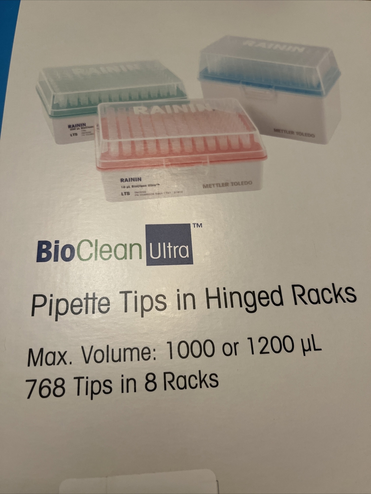 BioClean Ultra Pipette Tips in Hinged Racks  768 Tips Sealed 8 Racks