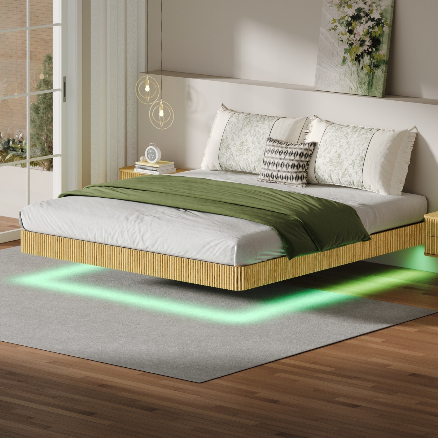 King Size Floating Bed Frame Heavy-Duty Metal Platform Bed Frame with LED Lights
