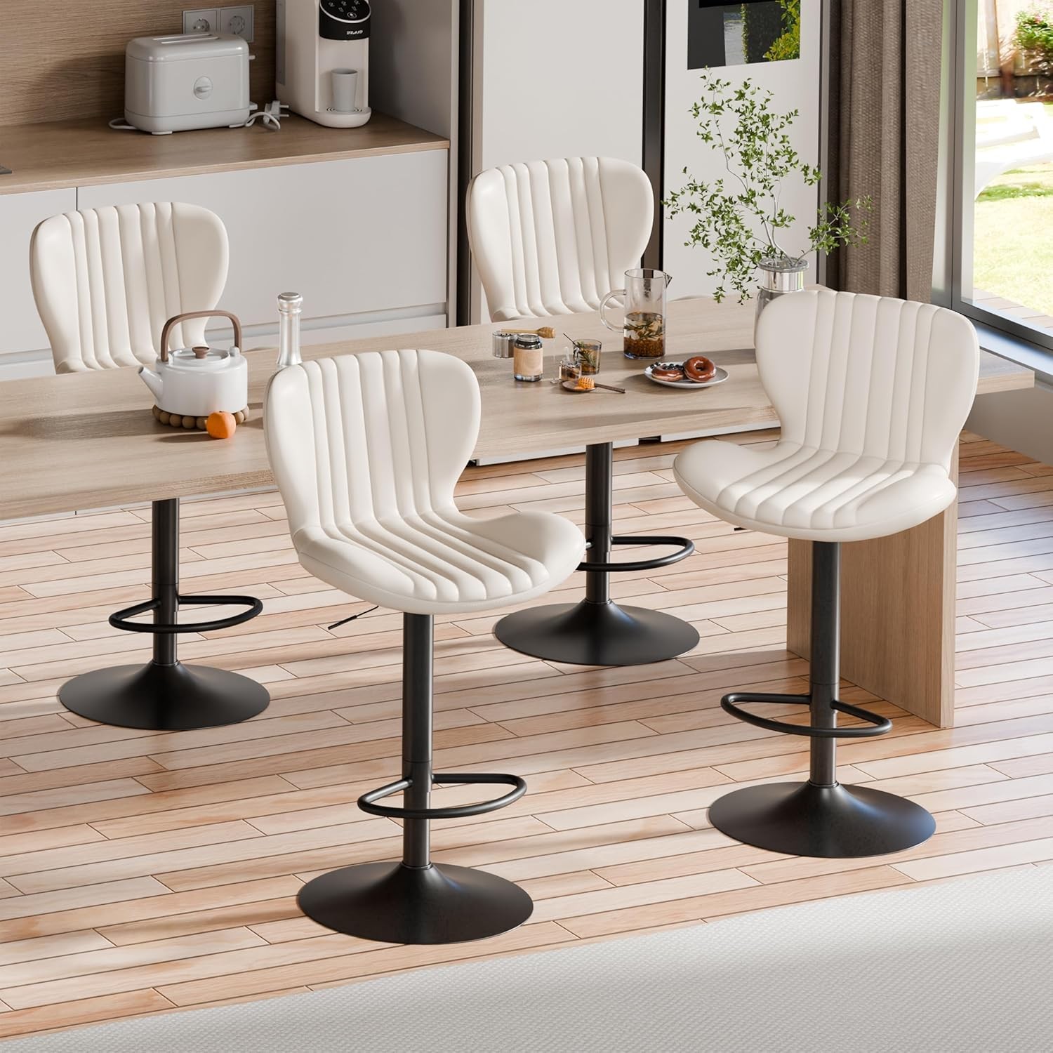 Bar Stools Set of 4 Modern Swivel Bar Chairs Counter Height Faux Leather Metal
