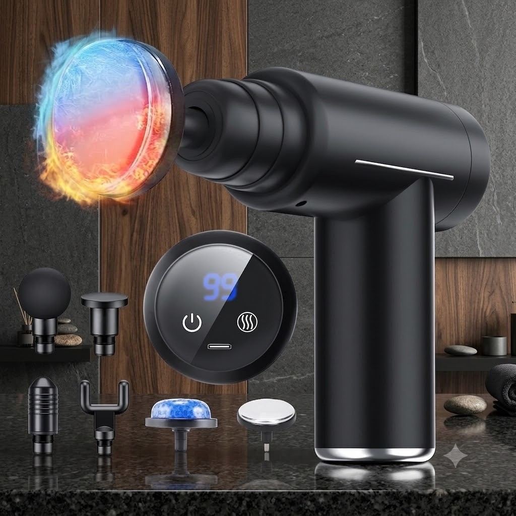 Mini Massage Gun with Heat and Cold Therapy 6 Heads Deep Tissue Massager Gift