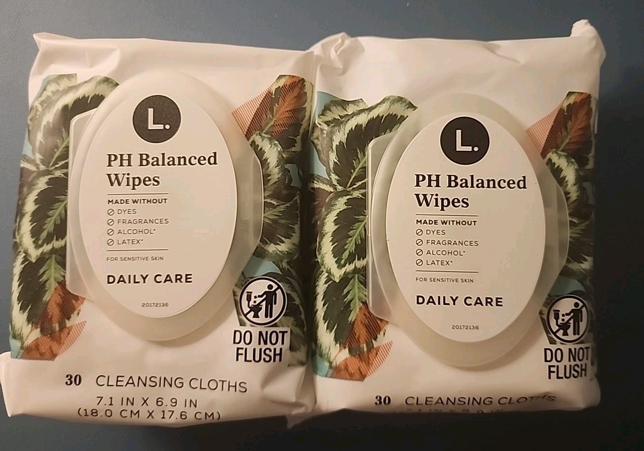 2x L. pH Balanced Wipes  Fragrance Free, 30 ct Total Of 60