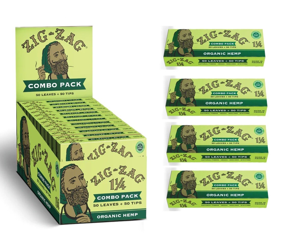 4x PACKS OF ZIG-ZAG 1 1/4 ORGANIC HEMP COMBO PACKS - 50 Papers/ 50 Tips per Pack