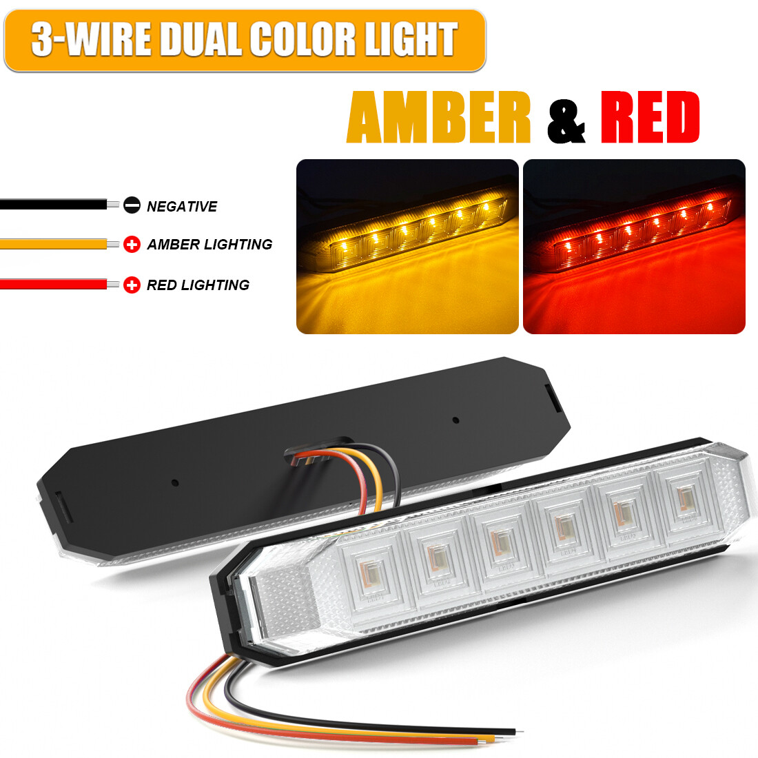 High Brightness 4.7'' Dual Color Trailer Marker LED Lights Strip Dual Function