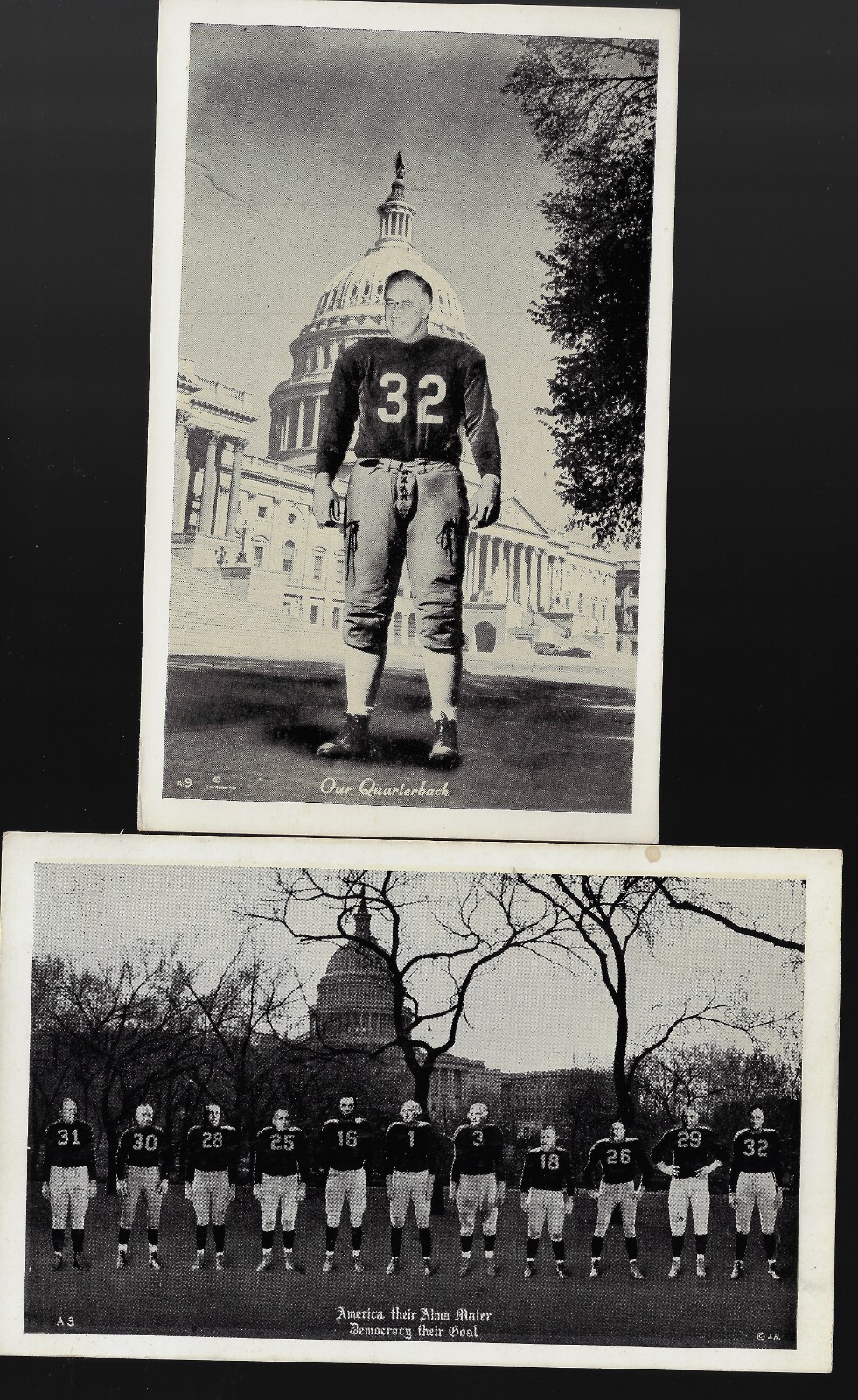 2 Similar President Franklin Roosevelt as a Football Player Political Postcards