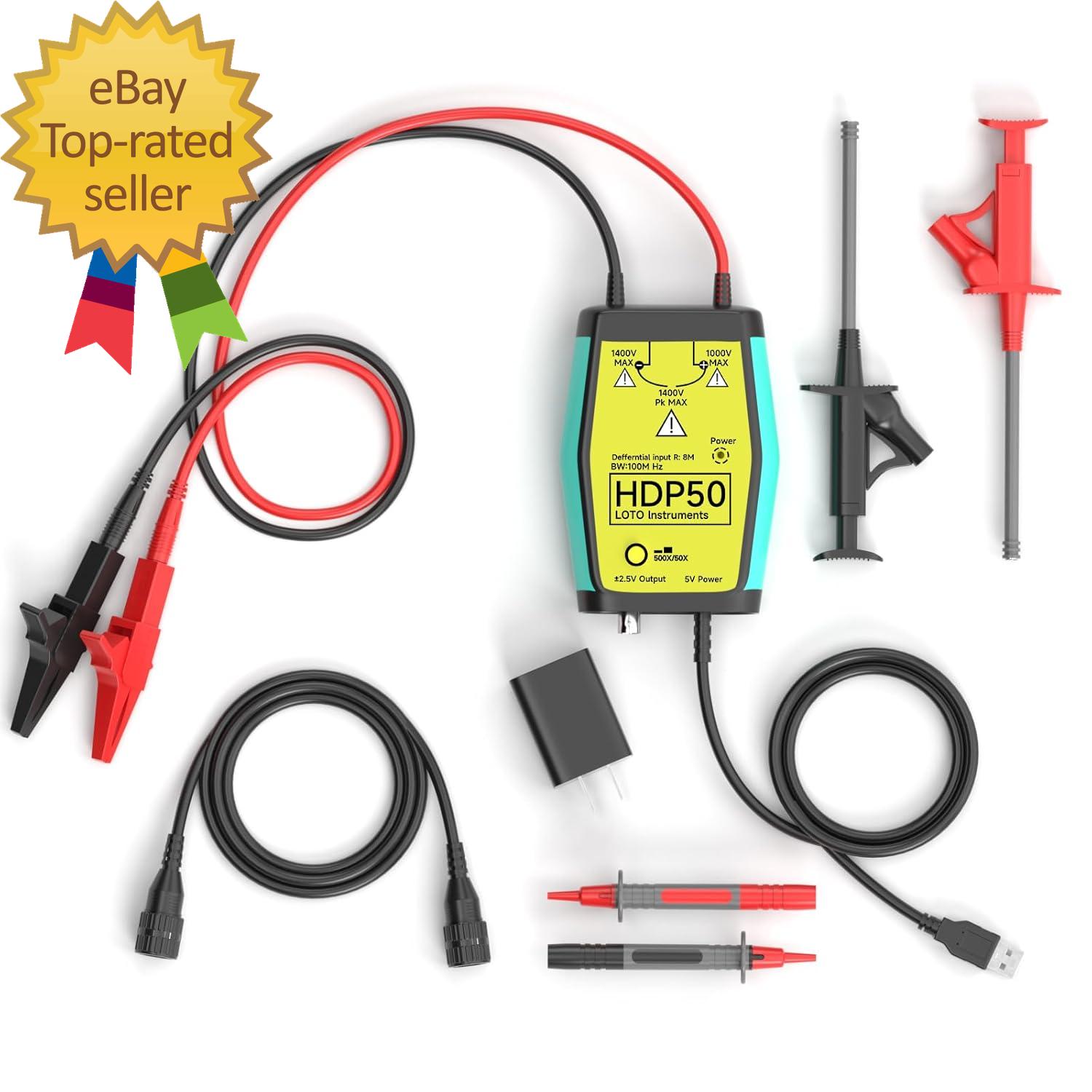 HDP50 High Voltage Differential Active Probe 1400V 100Mhz 50X/500X Attenuation