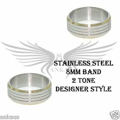 Unisex Laser Finished Two Tone Stainless Steel Engagement Ring Band 8Mm Str220