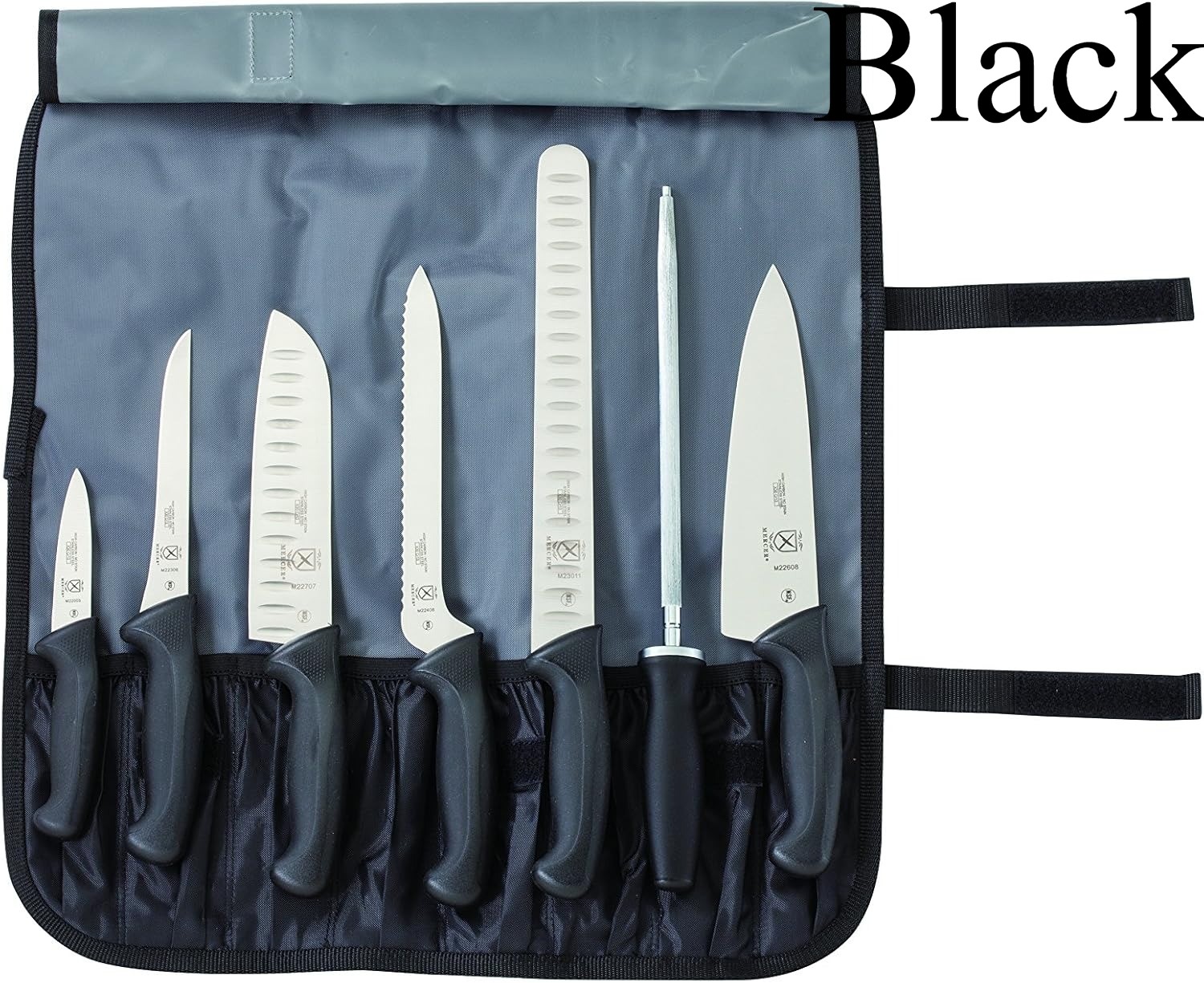 Mercer Culinary Millennia 8-Piece Knife Roll Set, Black Handles new