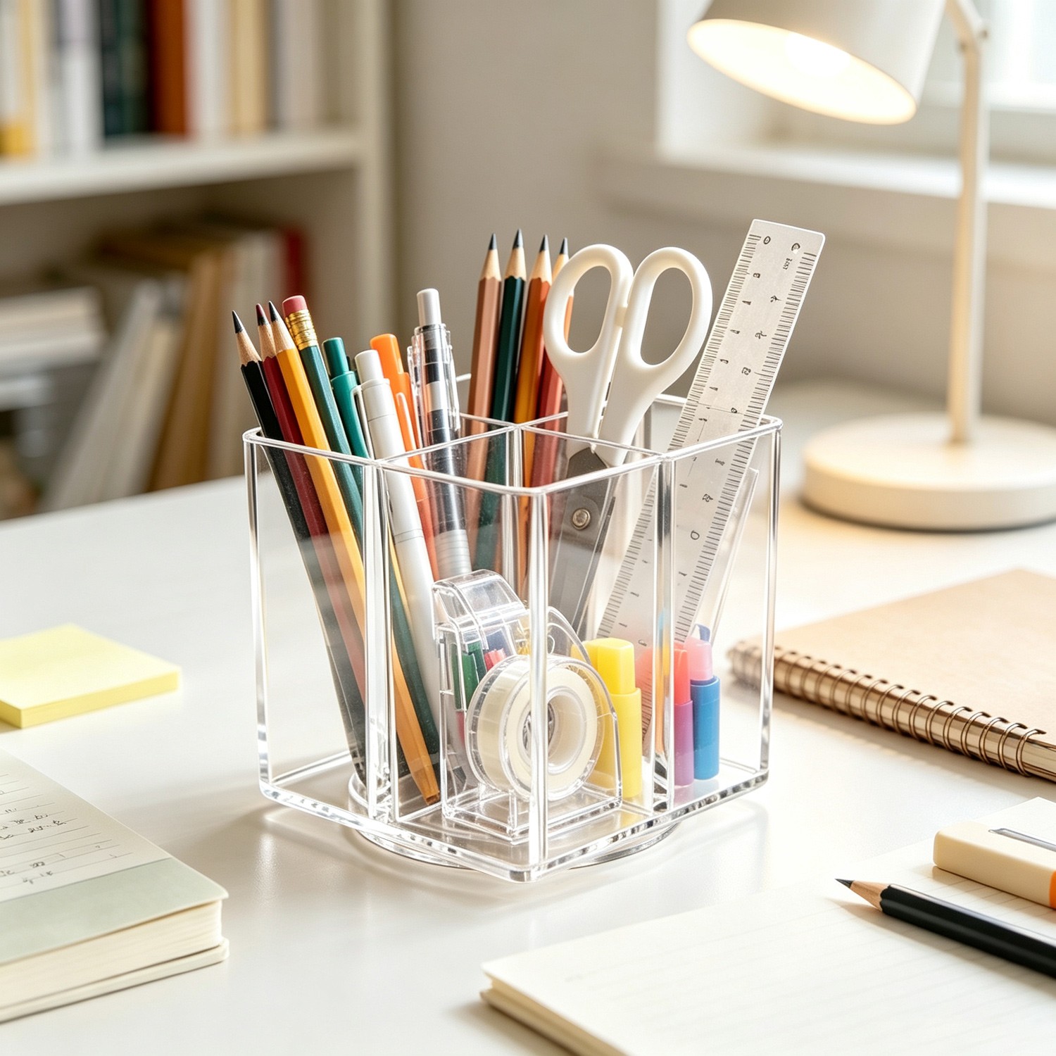 360° Rotating Clear Acrylic 4-Compartment Organizer for Cosmetics & Brushes