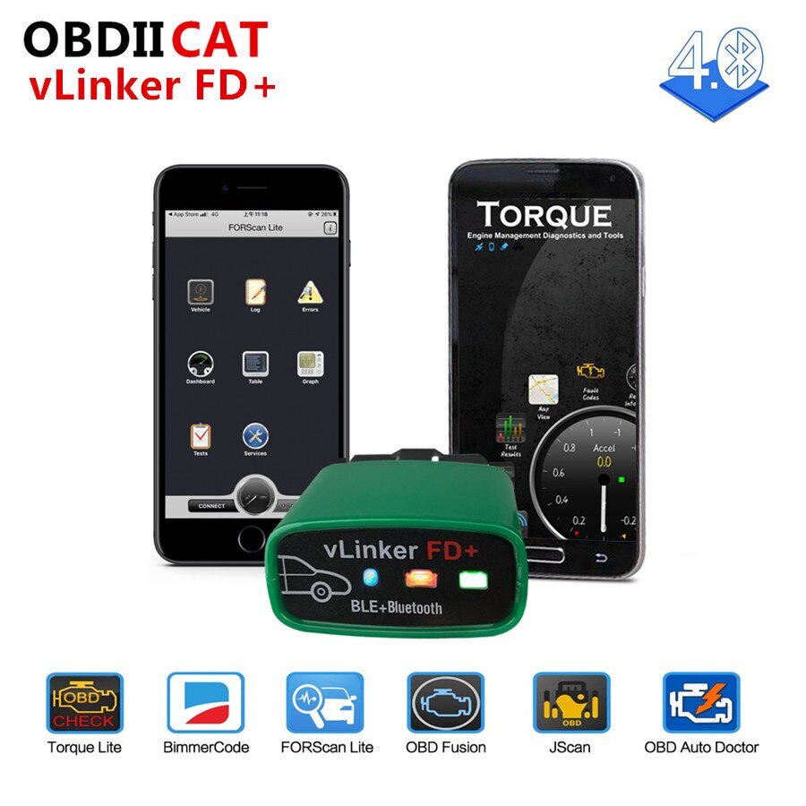Vgate vLinker FD Plus OBD2 Adapter Bluetooth BLE Scanner FORScan for iOS Android