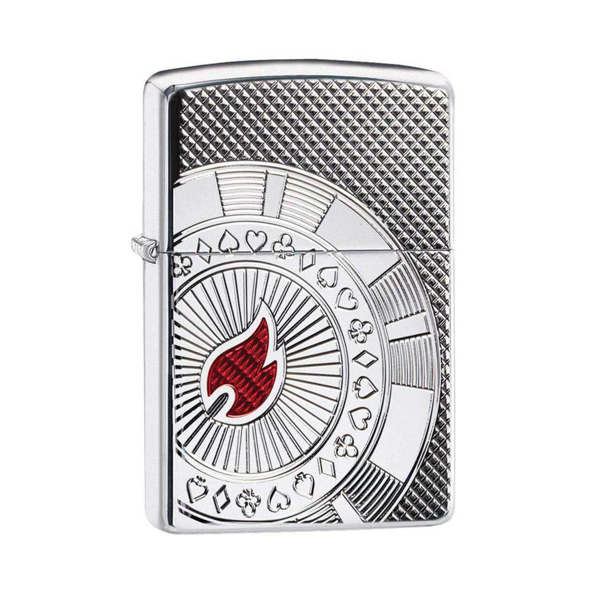 Zippo Windproof Lighter Armor Poker Chip Design High Polish Chrome Finish 49058