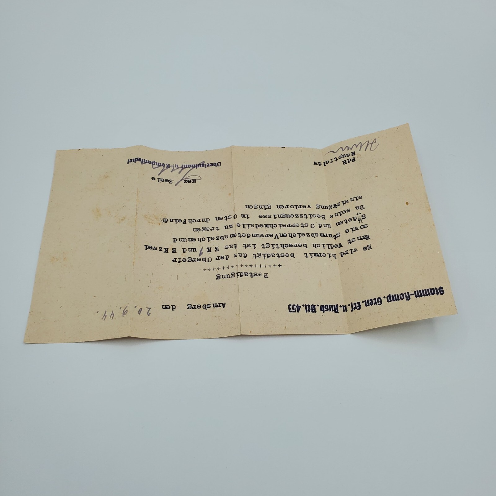 WW2 Original WW2 Iron Cross First Class EK1 EK2 medal award document 1944 letter