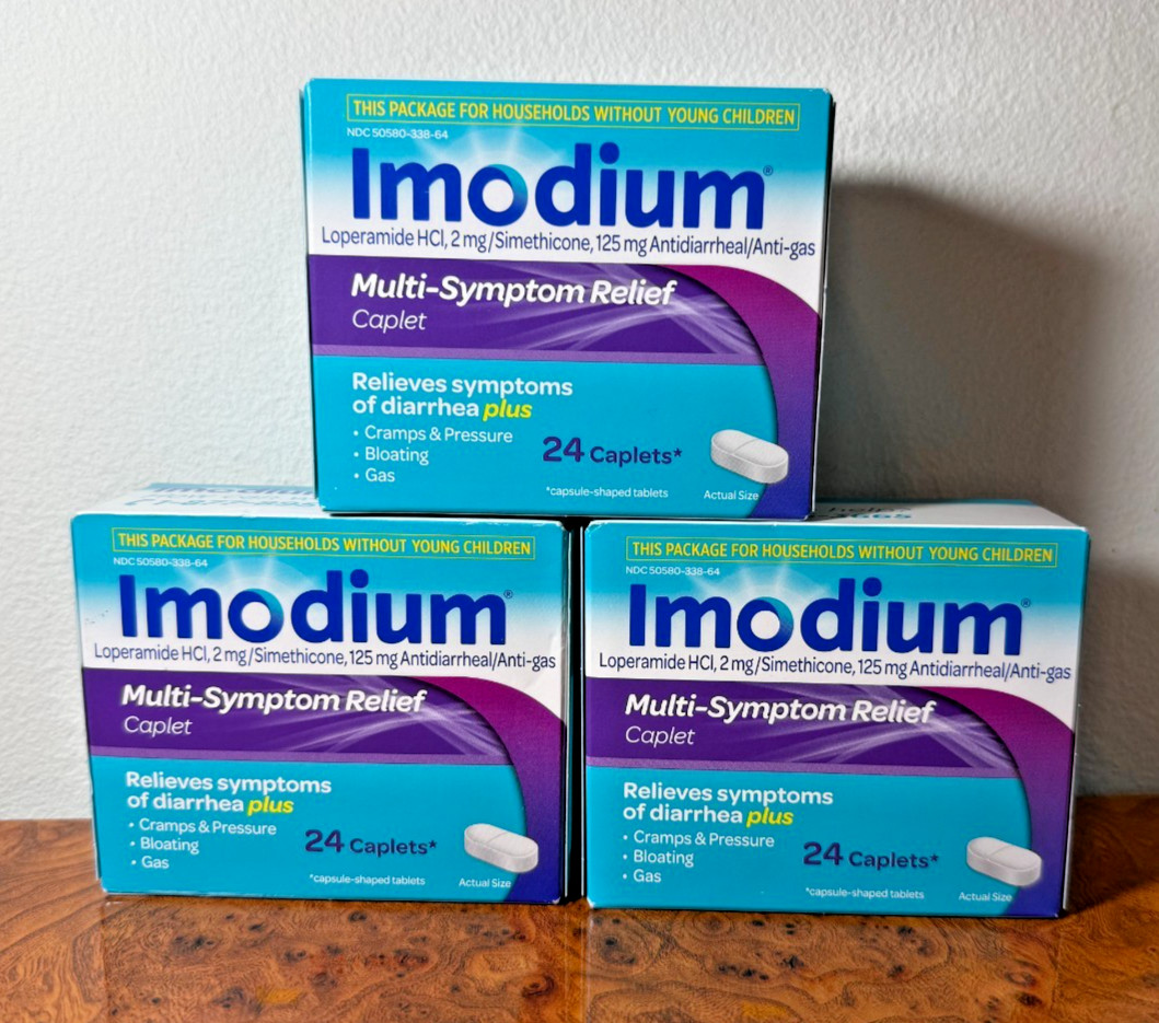 Lot of 3 -Imodium Multi Symptom Relief -24 Caplets- EXP: 02/2027+
