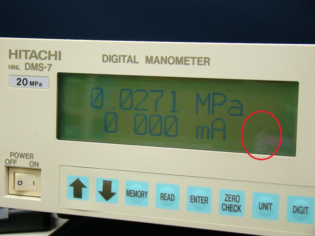 HITACHI DIGITAL MANOMETER DMS-7-20M Pressure Gauge 20MPa Tested Working Japan