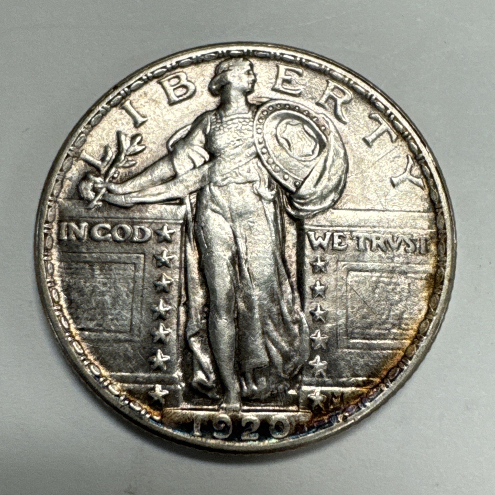 1920 Standing Liberty Quarter Choice AU+ Rainbow Toning