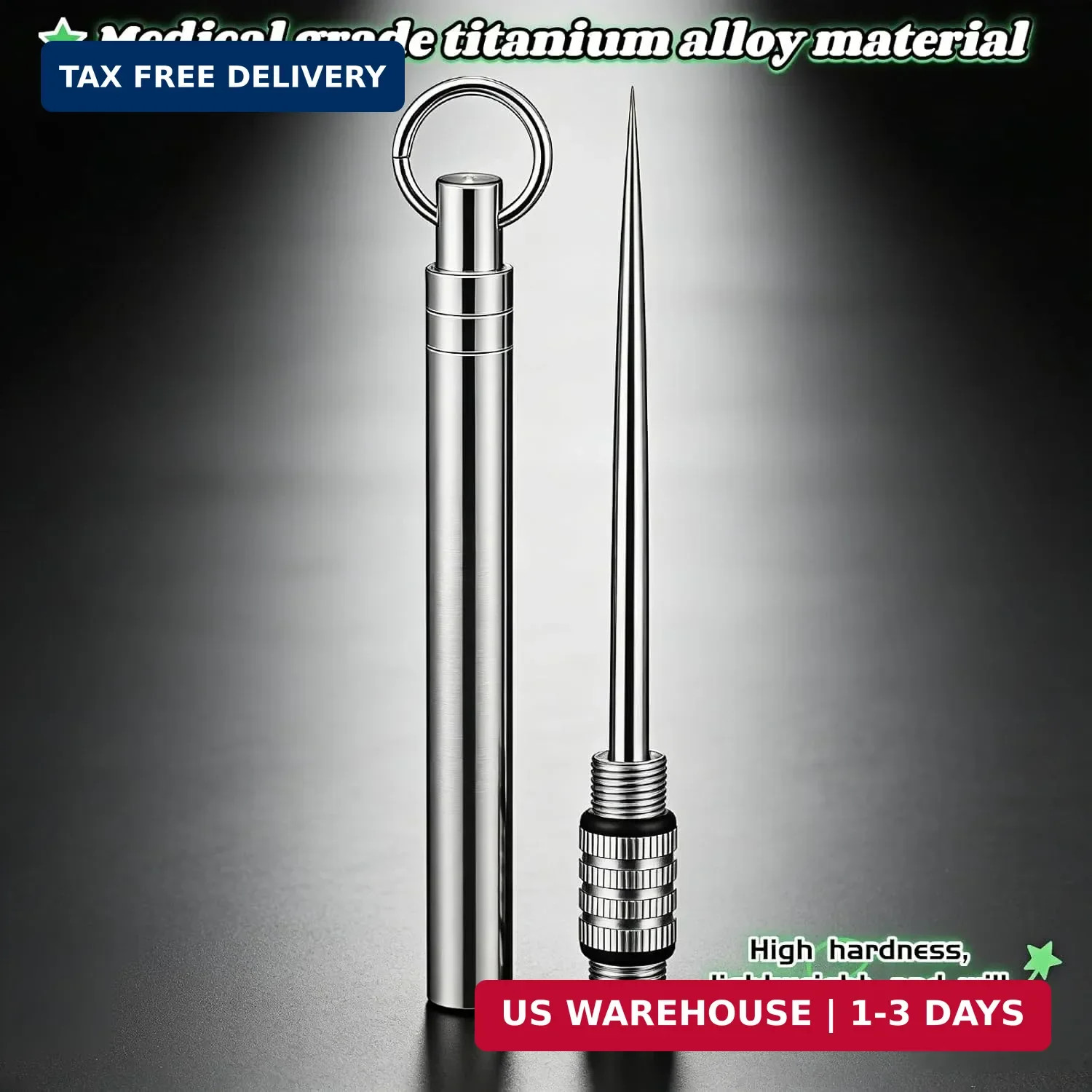 Portable Titanium Toothpick, Multi-Functional Reusable Stainless Steel Silver