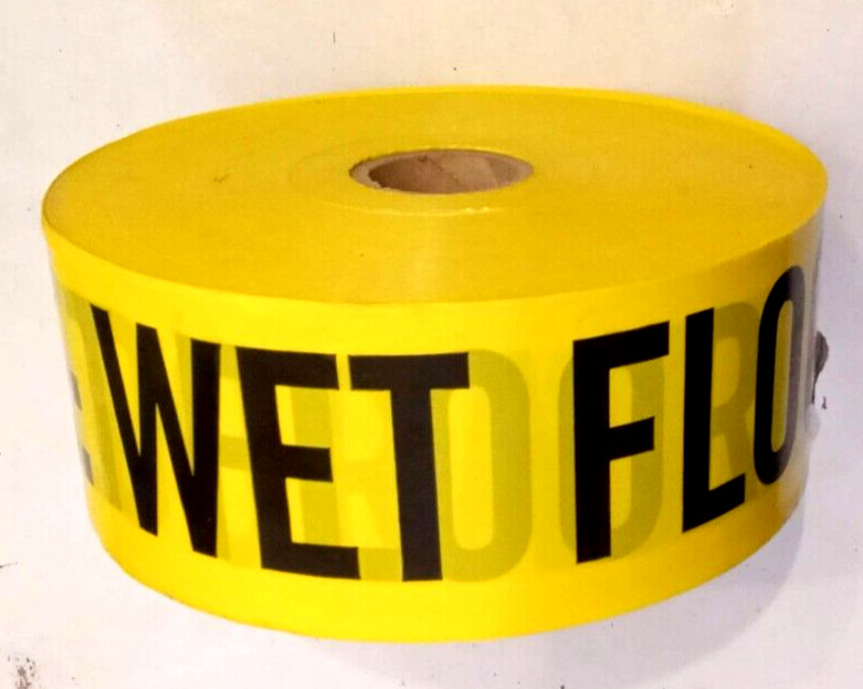 HUGE ROLL of Caution Wet Floor 3" Yellow Barrier Tape Safety Janitorial Supplies