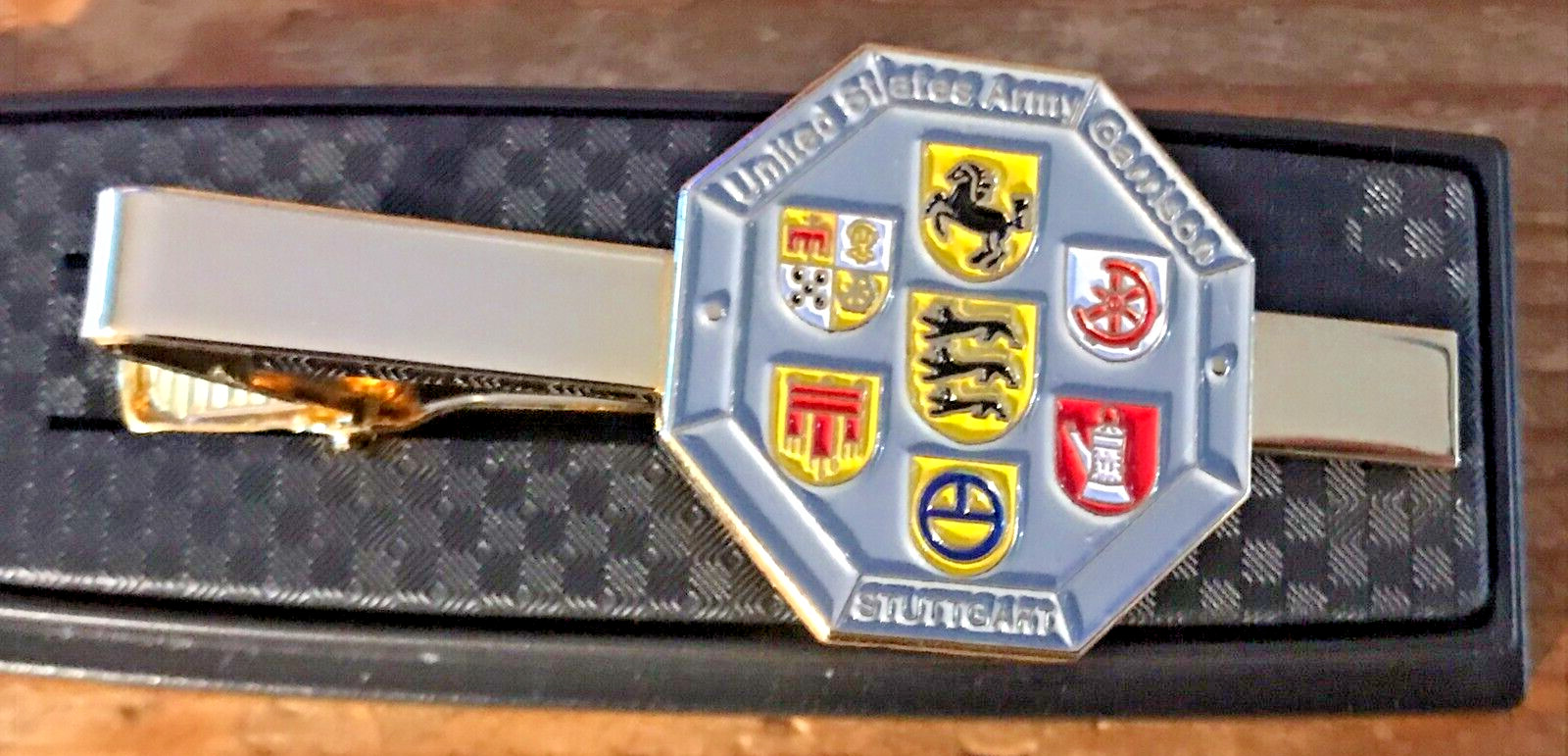 United States Army Garrison Stuttgart Tie Clip New US Military Gold Tone