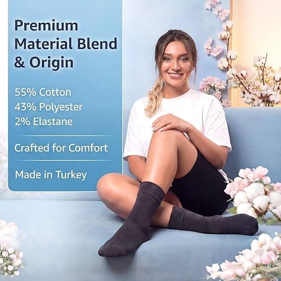 Womens Diabetic Socks Soft Top To Support Circulation Breathable Socks 6 Pack