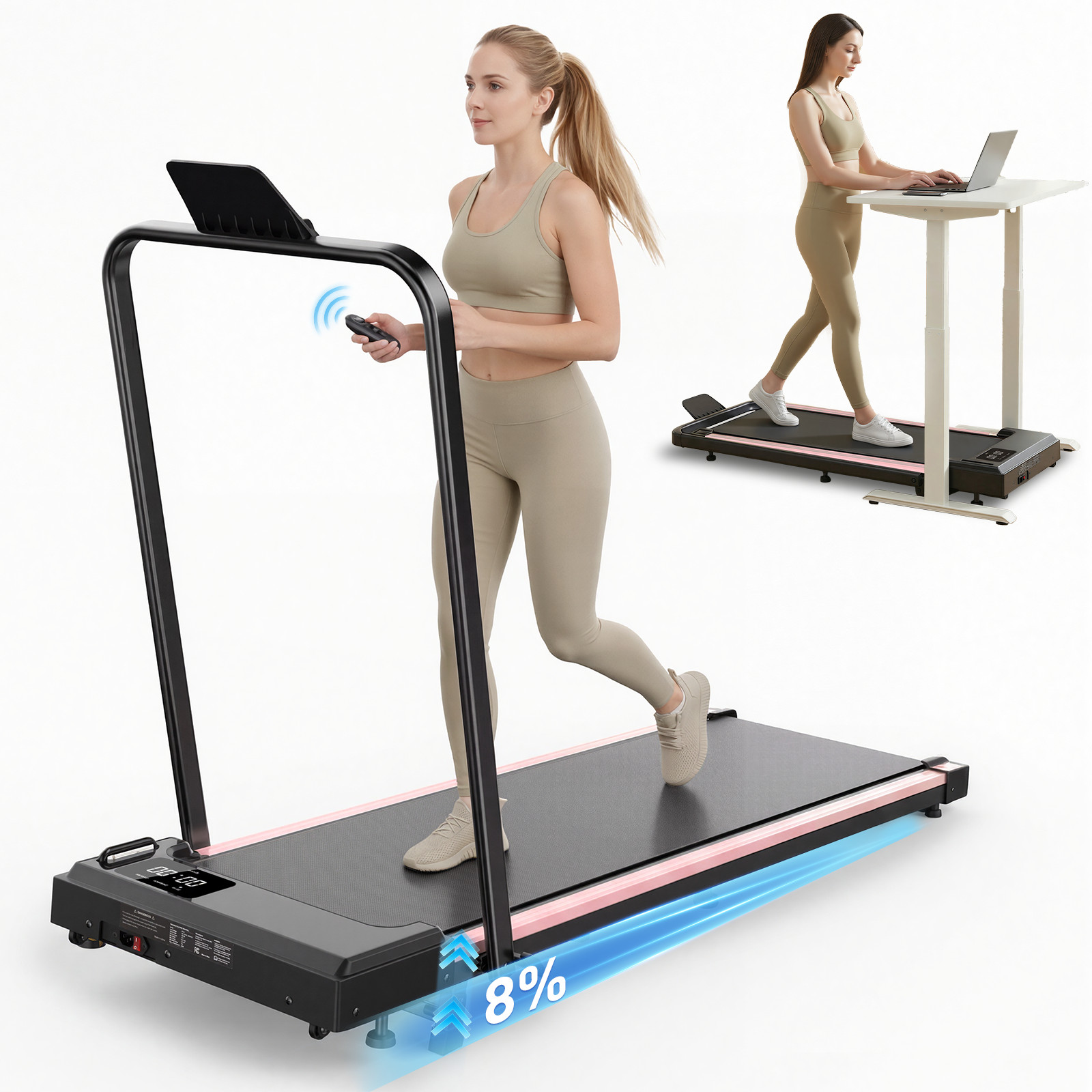 Foldable Treadmill with Incline Walking Pad Under Desk Quiet for Home & Office