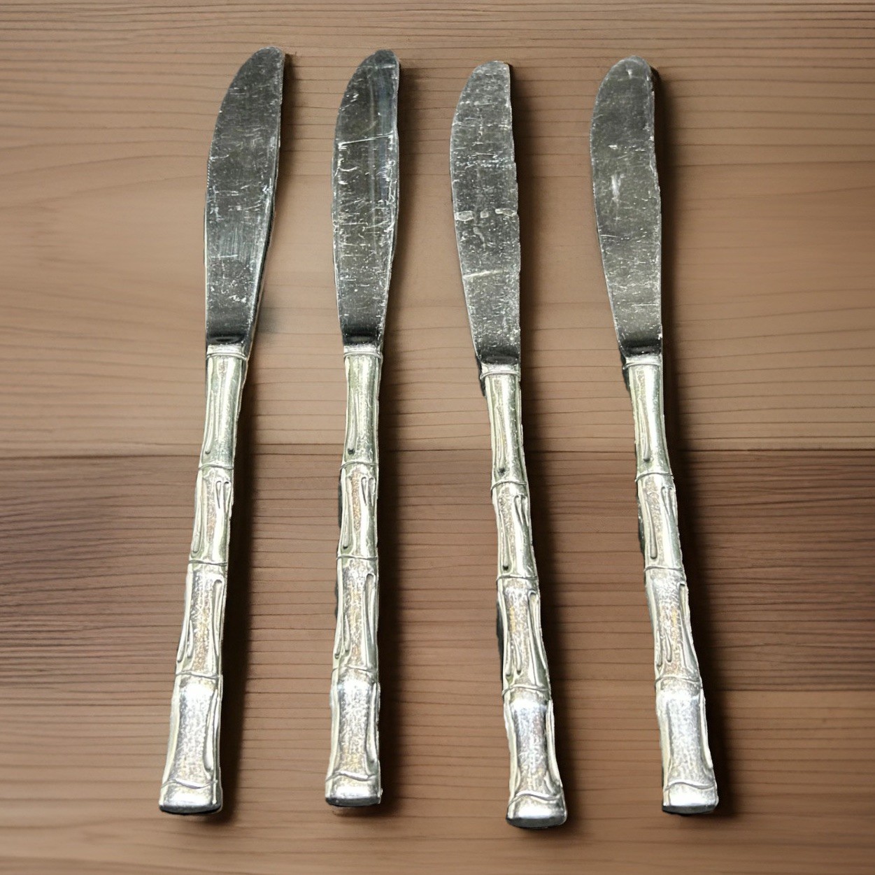 Rogers Citdael Bamboo 4 Dinner Knives Stanley Roberts Discontinued 8.5" Length