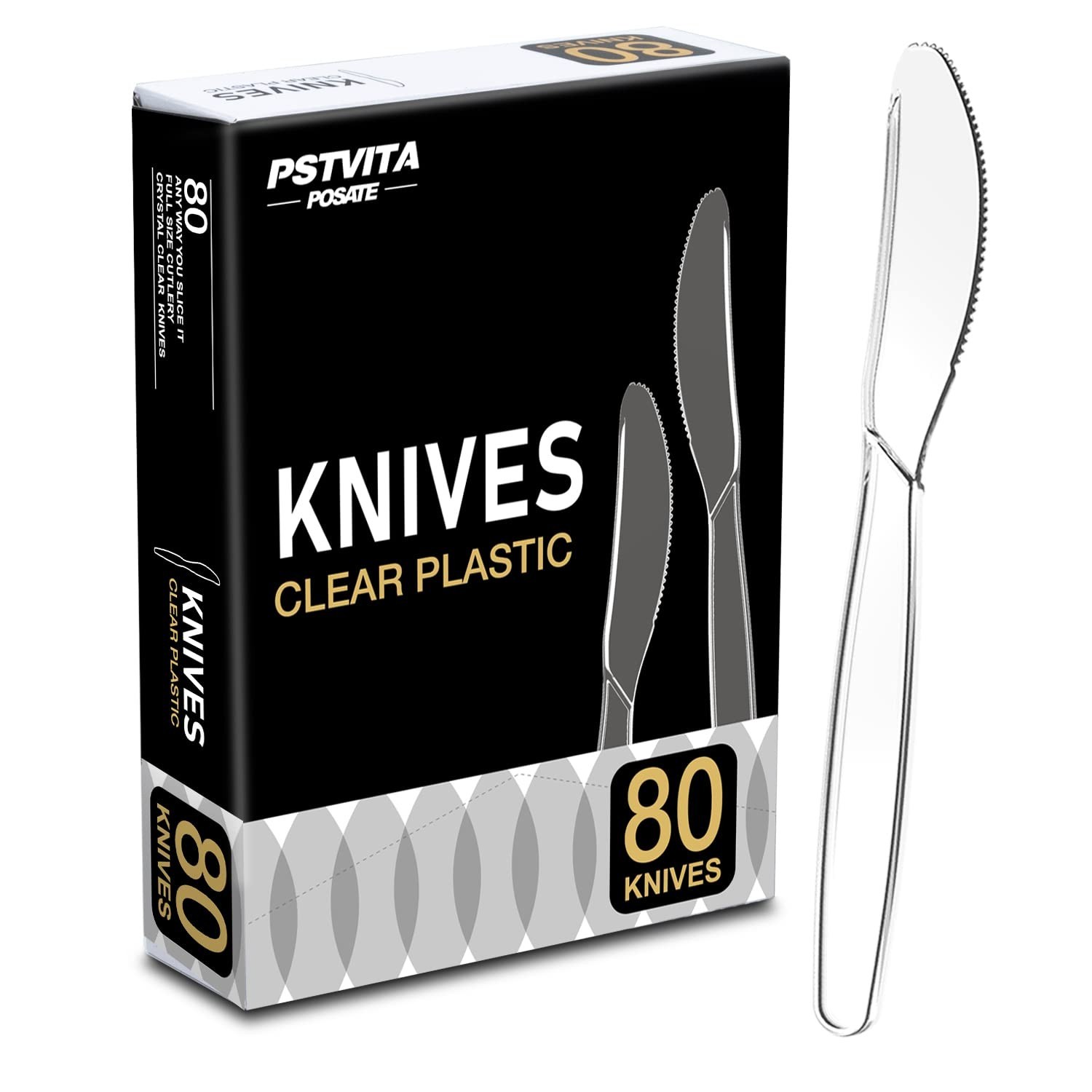 Plastic Knives Heavy Duty, Clear Disposable Party Supply, Pack of 80