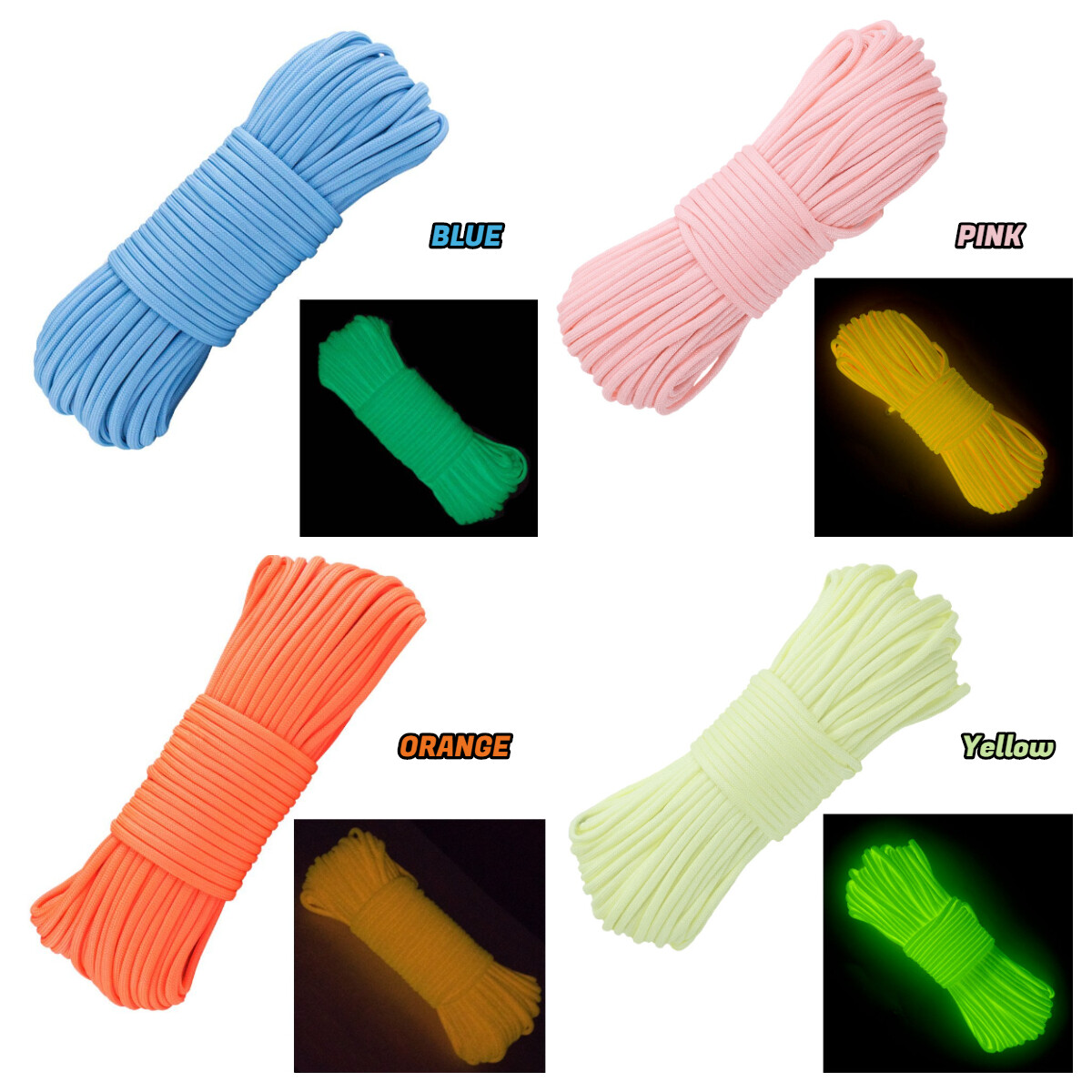 Glow in the Dark Paracord - 21 Strand 550 Luminous Paracord Parachute Rope Cord