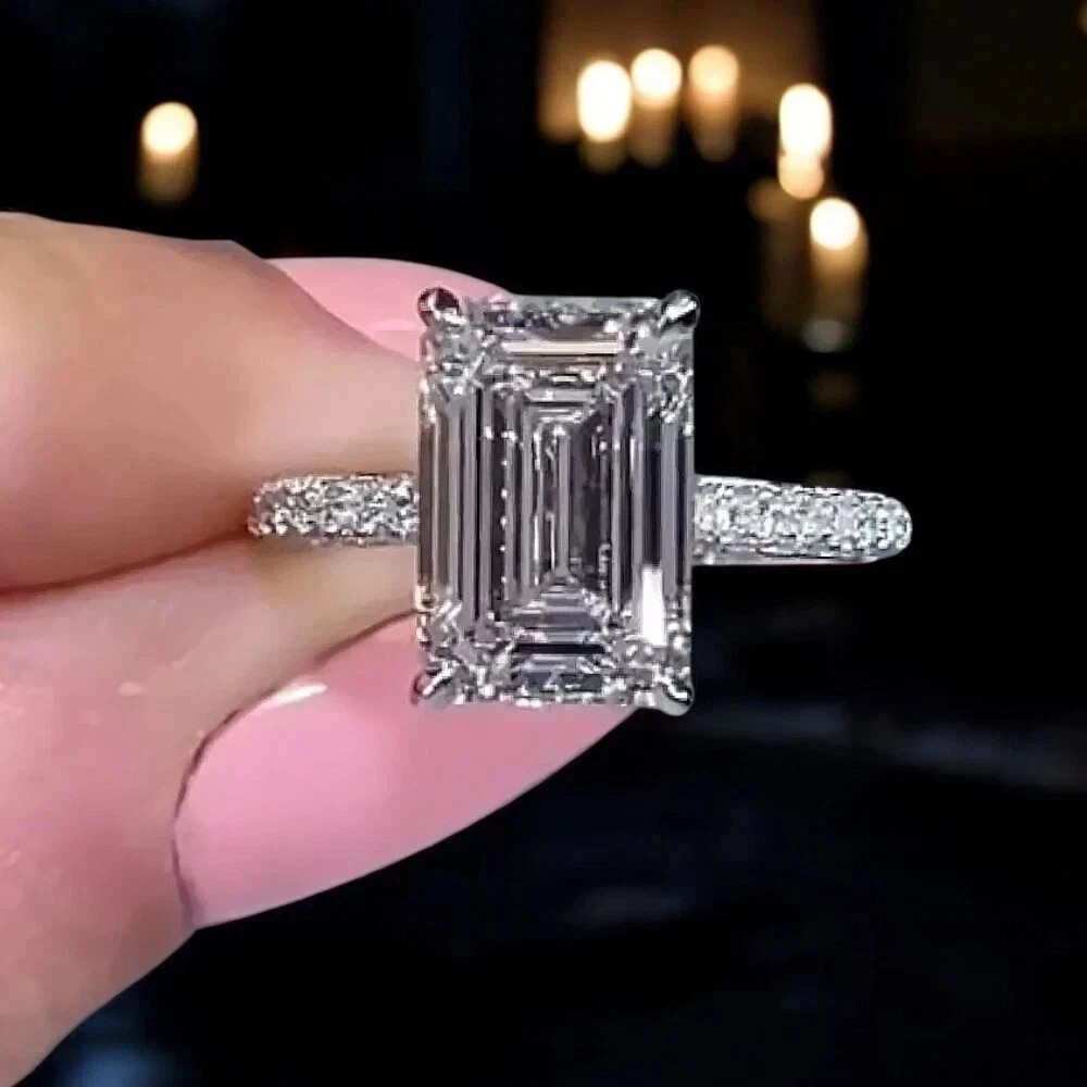 IGI 5 Ct Emerald Cut E/VS1 Lab Grown Diamond Wedding Ring Solid 14K White Gold