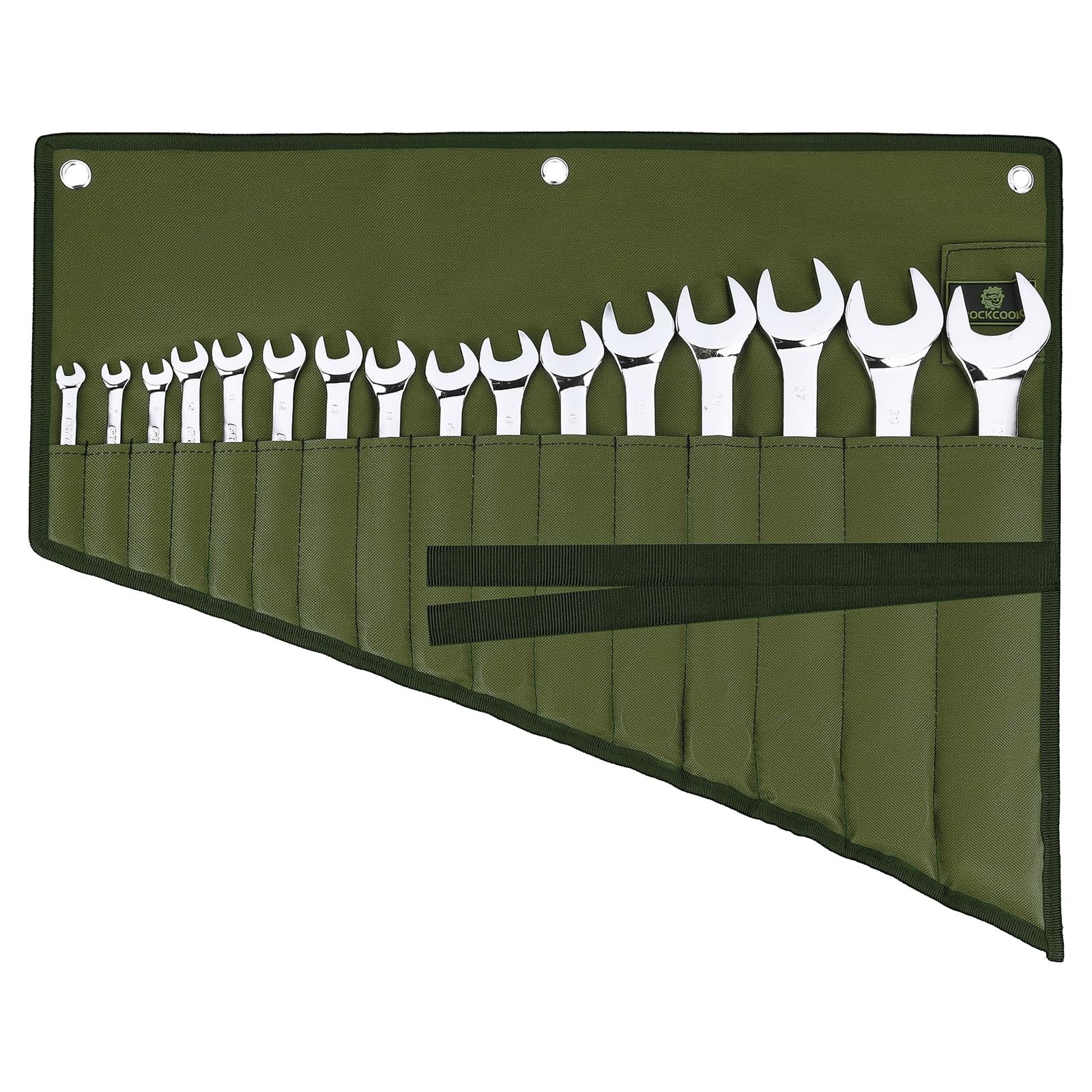 ROCKCOON Wrench Roll Organizer 16 Pockets, Small to Medium, Green