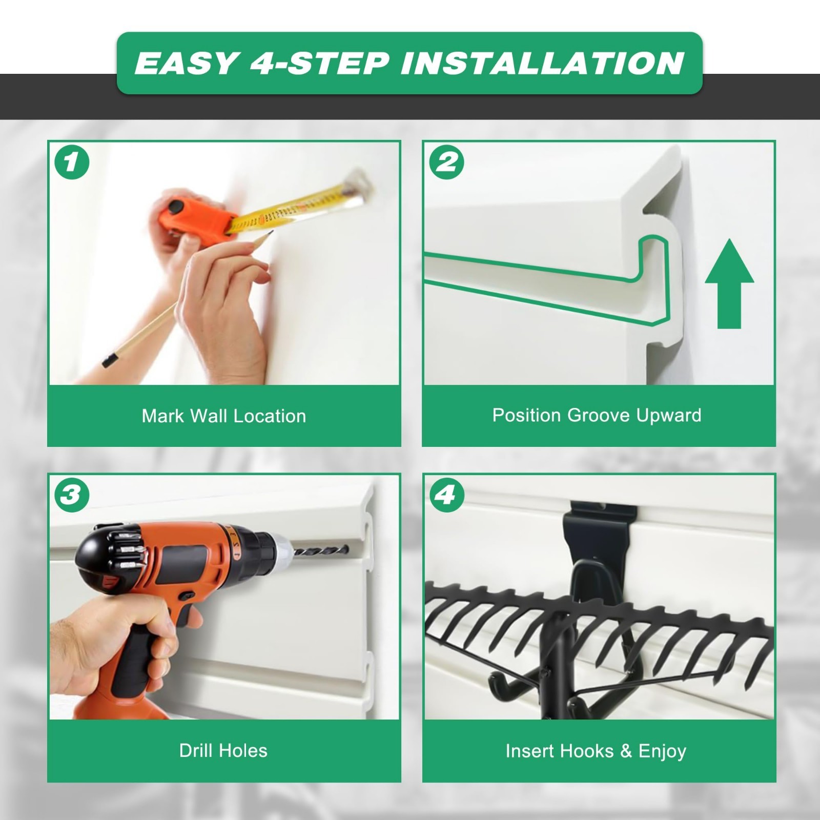 Garage Wall Organizer Storage System, Slatwall Panel with 5 Hooks, PVC Tool Rack