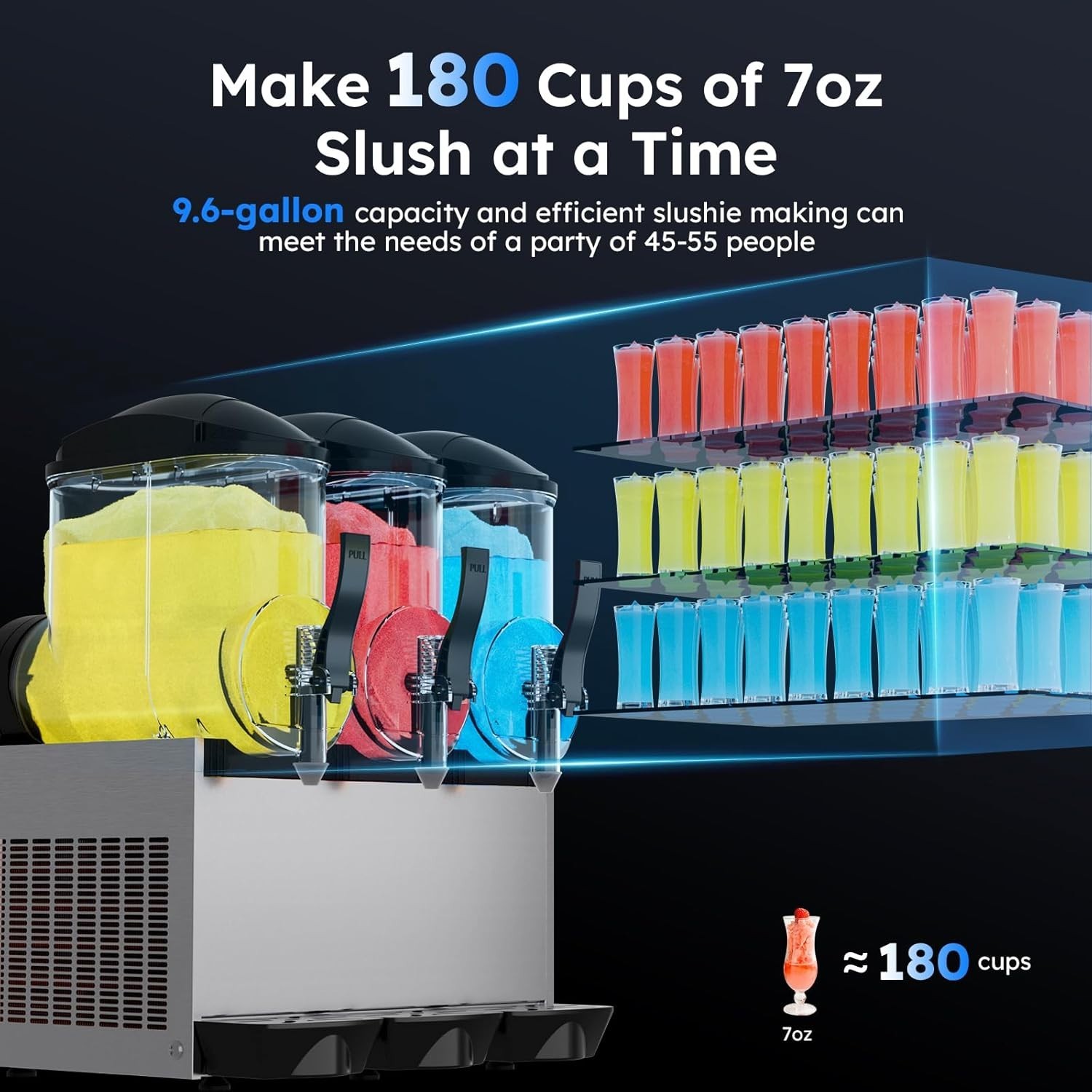 45L Commercial Slushy Margarita Machine, 15Lx3 Triple Tank Frozen Drink Machine