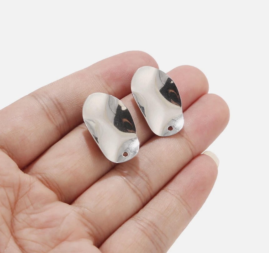 20pcs Stainless Steel Uneven Surface Earrings Posts with Ring Diy Findings